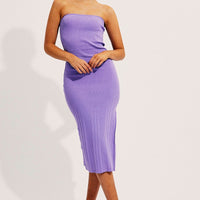 Purple Bandeau Knit Midi Dress