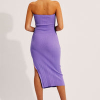 Purple Bandeau Knit Midi Dress