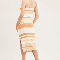 Stripe Midi Dress Sleeveless Cut Out Square Neck