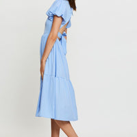 Blue Midi Dress Short Sleeve Round Neck