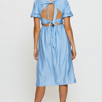 Blue Midi Dress Short Sleeve Square Neck