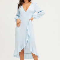 Blue Wrap Midi Dress