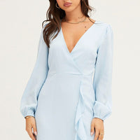 Blue Wrap Midi Dress