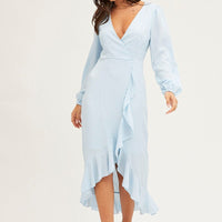 Blue Wrap Midi Dress