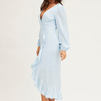 Blue Wrap Midi Dress