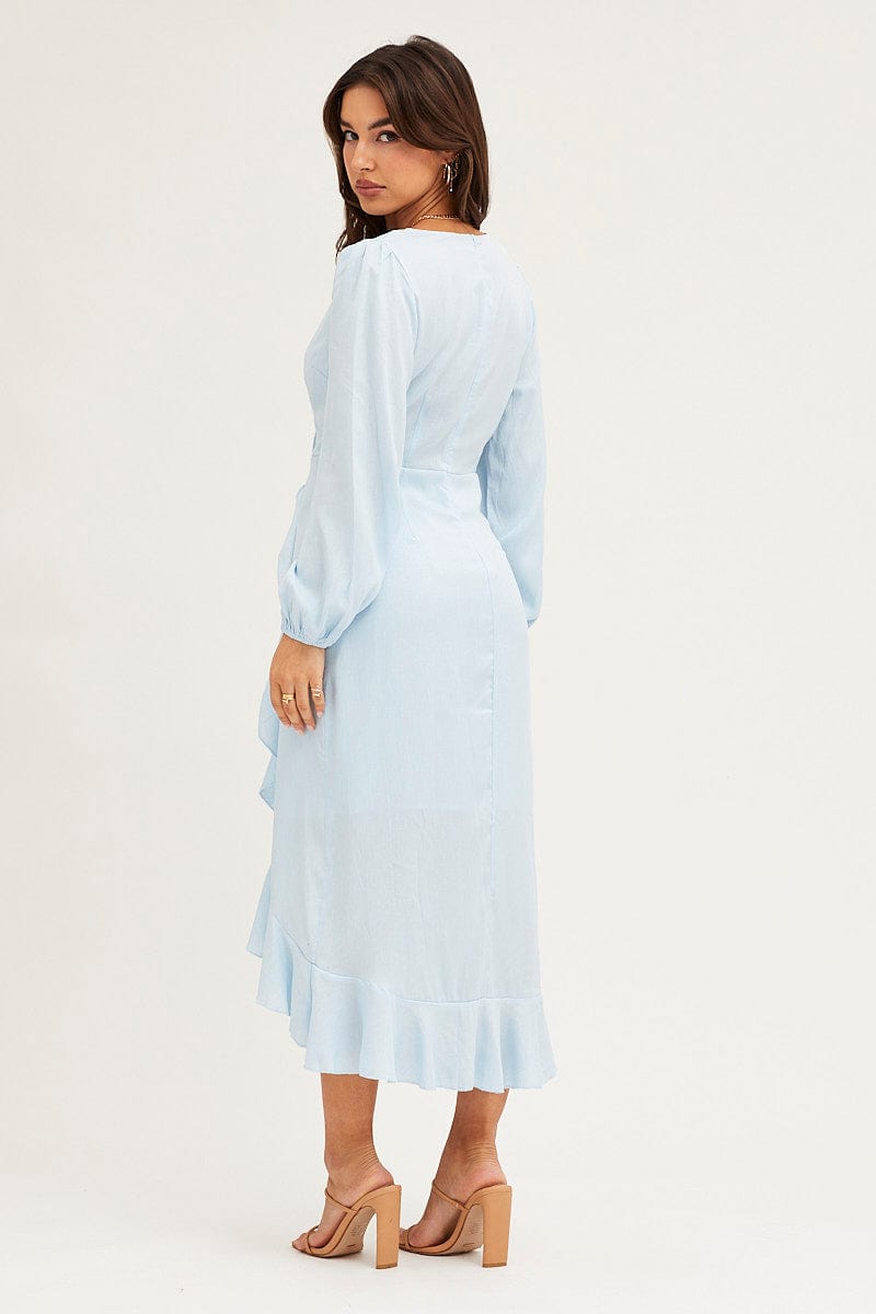 Blue Wrap Midi Dress