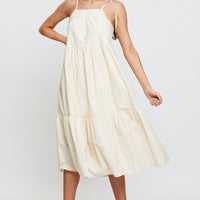 Beige Midi Dress Sleeveless Tie Shoulder