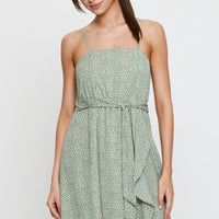 Geo Print Midi Dress Sleeveless Ruffle Hem