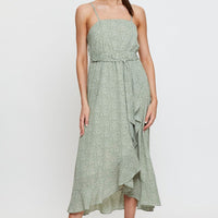 Geo Print Midi Dress Sleeveless Ruffle Hem
