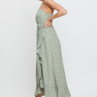 Geo Print Midi Dress Sleeveless Ruffle Hem