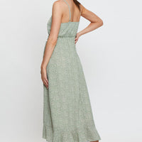 Geo Print Midi Dress Sleeveless Ruffle Hem