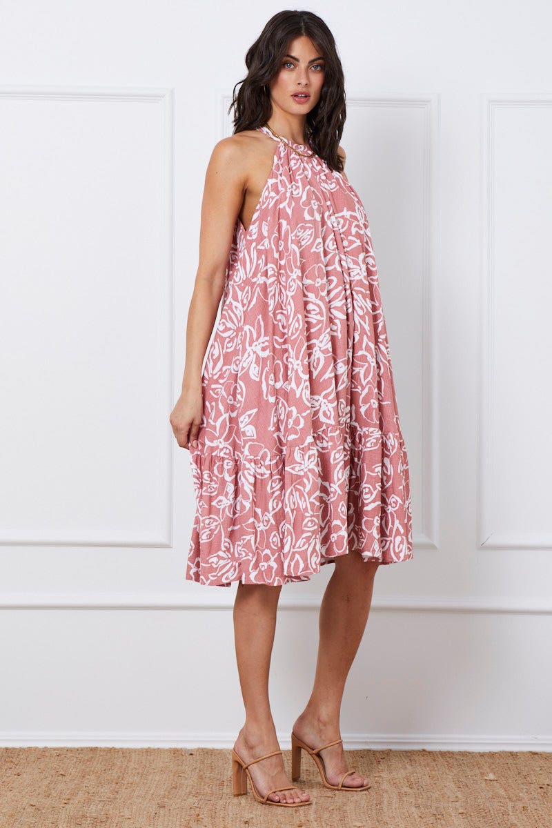 Print Midi Dress Halter Neck