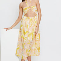 Abstract Print Maxi Dress Sleeveless Halter Neck