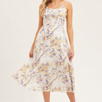 Abstract Print Gathered Bust Tie Back Midi Dress