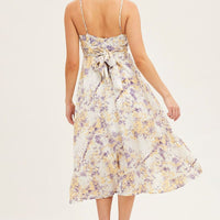 Abstract Print Gathered Bust Tie Back Midi Dress