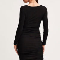 Black Bodycon Dress Long Sleeve Midi Ruched