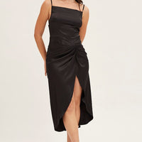 Black Cowl Neck Party Midi Dress