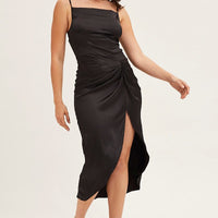 Black Cowl Neck Party Midi Dress