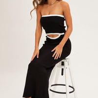 Black Cut Out Knit Midi Dress