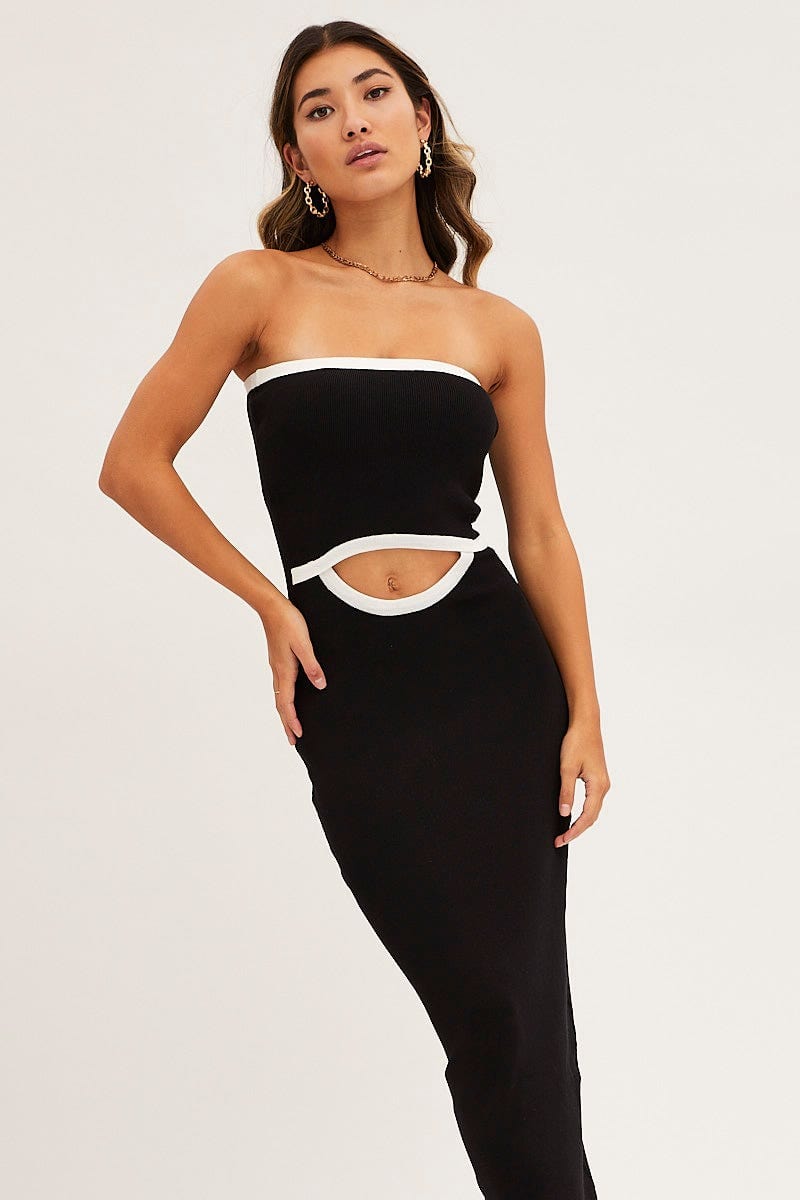 Black Cut Out Knit Midi Dress