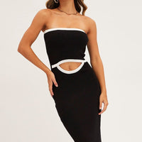 Black Cut Out Knit Midi Dress
