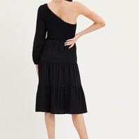 Black Dress One Shoulder Midi