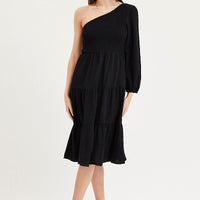 Black Dress One Shoulder Midi