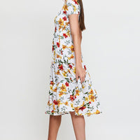 Black Print Midi Dress One Shoulder Short Sleeve