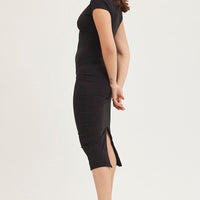 Black Jersey Dress Short Sleeve Midi Ribbed