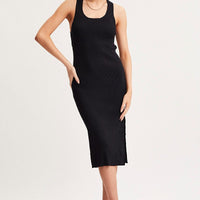 Black Keyhole Dress Sleeveless Midi Knit
