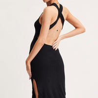 Black Keyhole Dress Sleeveless Midi Knit