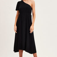 Black One Shoulder Midi Dress