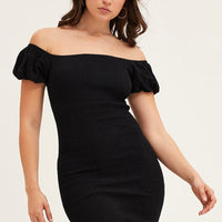 Black Shirred Midi Dress
