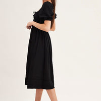 Black Short Sleeve Ruched Midi Dress
