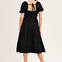 Black Short Sleeve Ruched Midi Dress