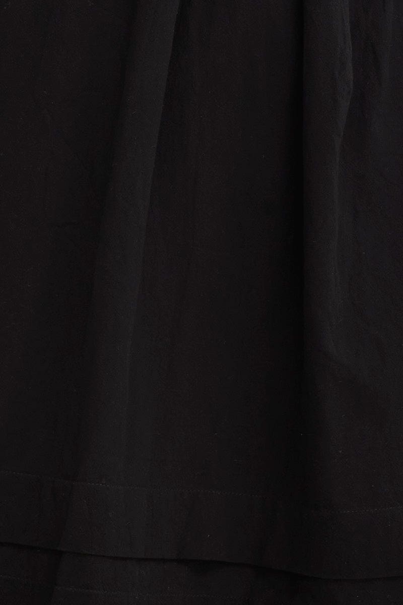Black Short Sleeve Ruched Midi Dress