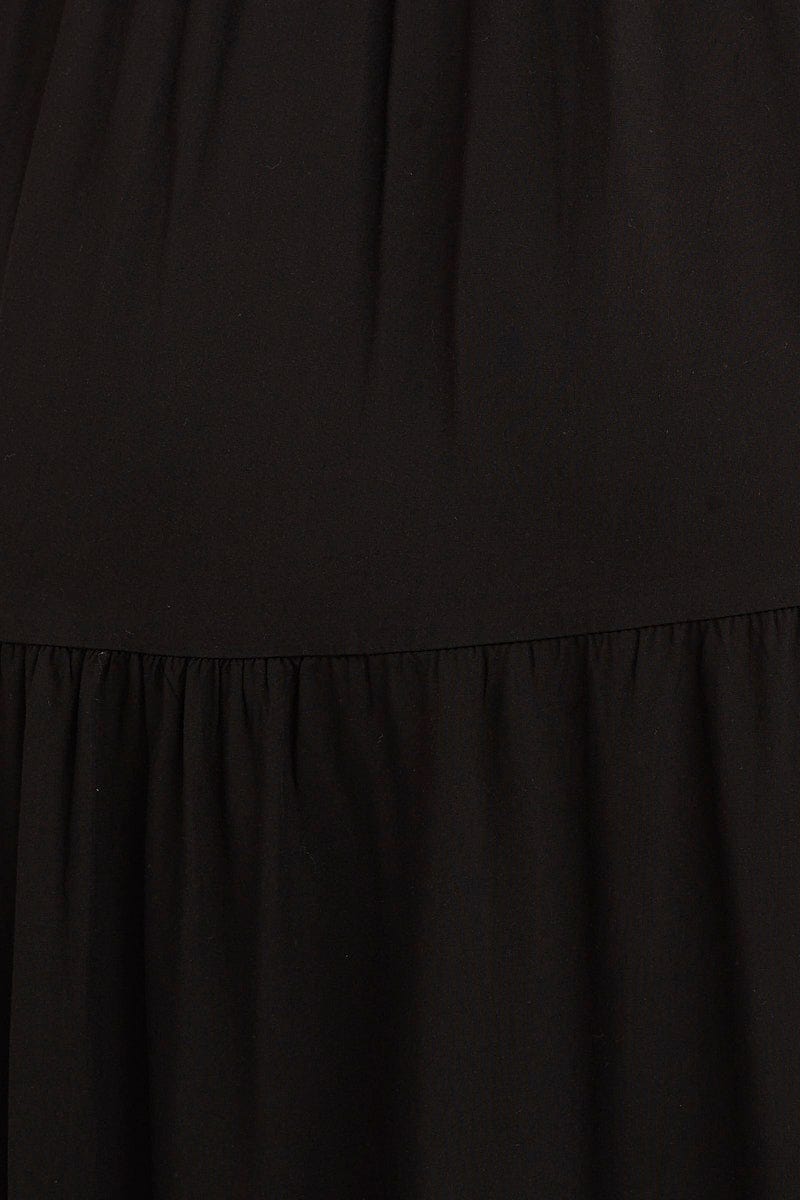 Black Tied Shoulder Tiered Midi Dress