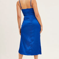Blue Cowl Neck Party Midi Dress