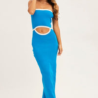 Blue Cut Out Knit Midi Dress