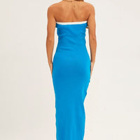 Blue Cut Out Knit Midi Dress