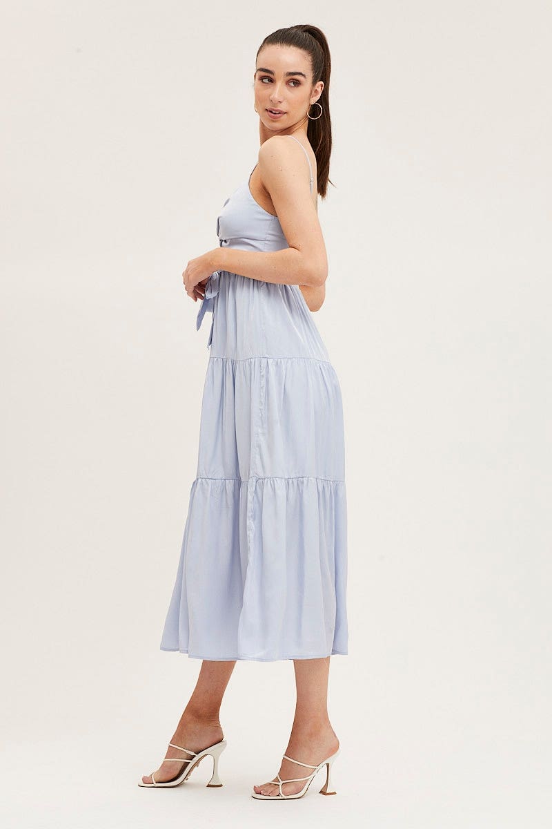 Blue Midi Dress Evening Satin