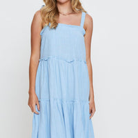 Blue Midi Dress Sleeveless Tie Shoulder