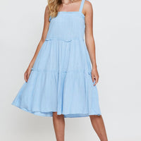 Blue Midi Dress Sleeveless Tie Shoulder