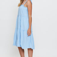 Blue Midi Dress Sleeveless Tie Shoulder