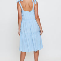 Blue Midi Dress Sleeveless Tie Shoulder
