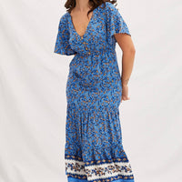 Boho Print V-Neck Short Sleeve Midi Dress