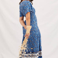 Boho Print V-Neck Short Sleeve Midi Dress