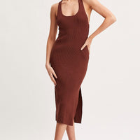 Brown Keyhole Dress Sleeveless Midi Knit