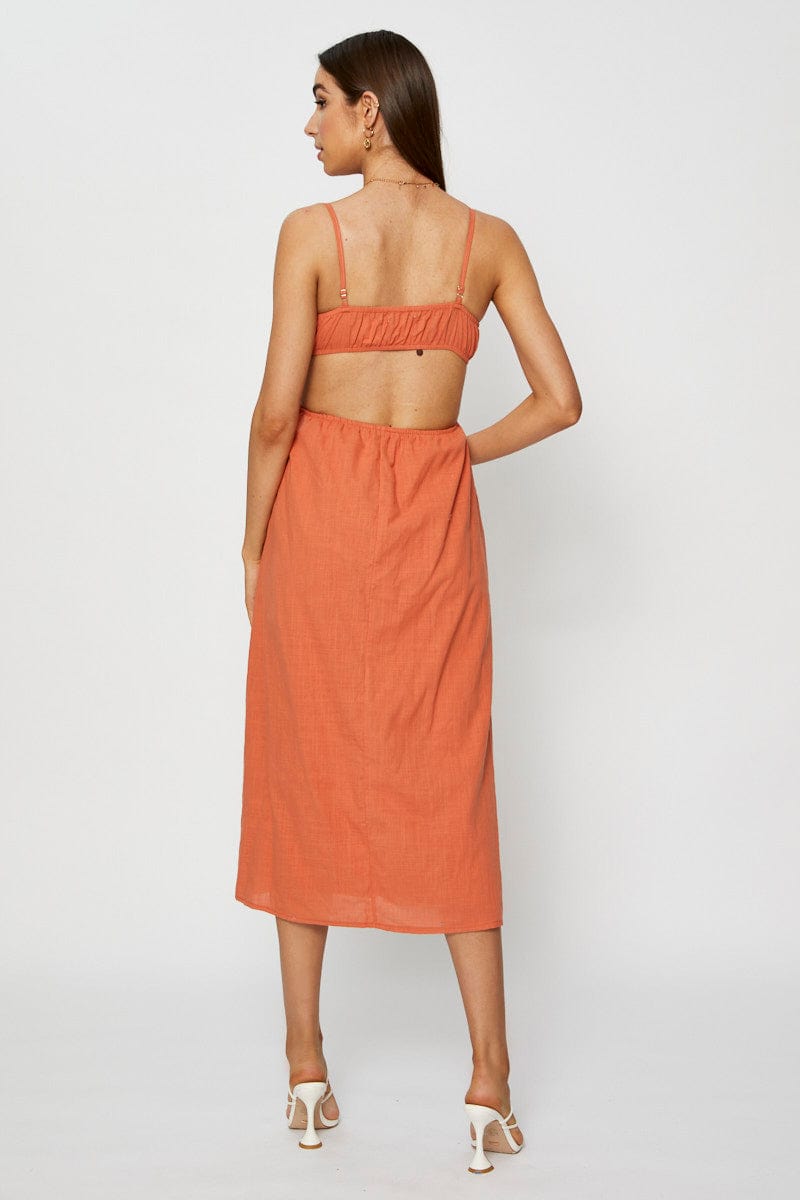 Brown Midi Dress Sleeveless