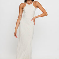 Beige Maxi Dress Sleeveless Racer Neck